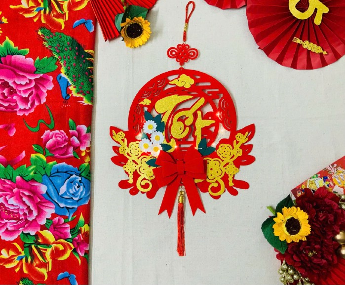 Khánh nhung thủ công treo Tết 35cm- chữ Tết